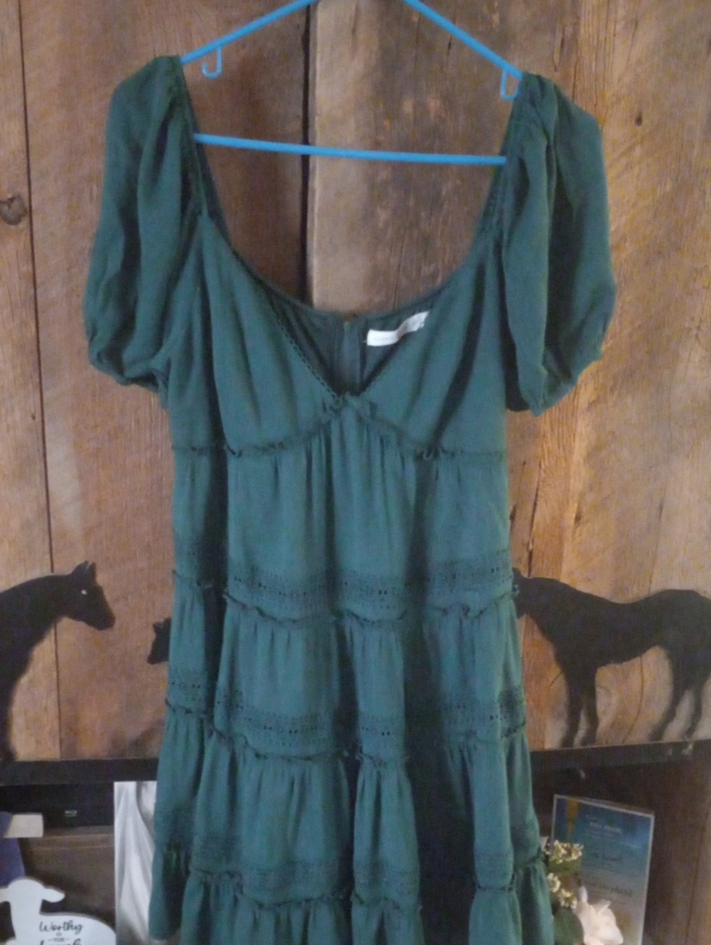 Altar'd State Dark Green Scalloped V-Neck Dress